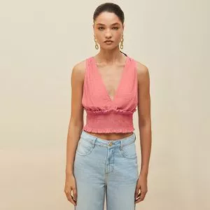 Cropped Com Franzidos<BR>- Rosa<BR>- Morena Rosa