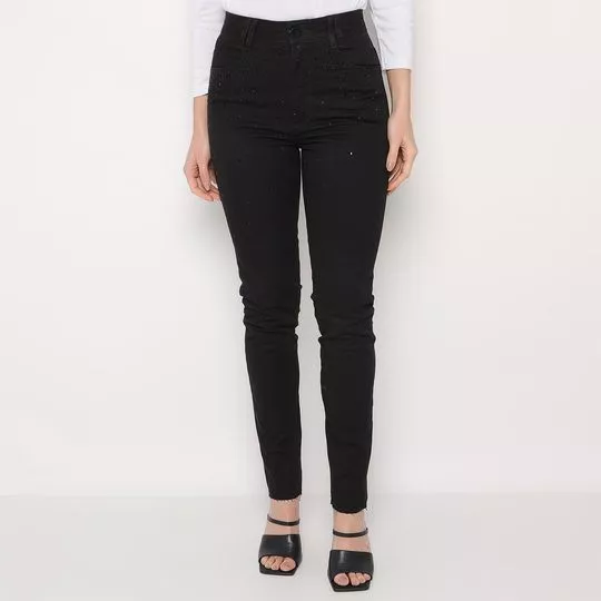 Calça Skinny Com Termocolantes- Preta- Morena Rosa