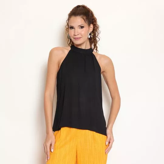 Blusa Frente Única Com Pregas- Preta- Morena Rosa