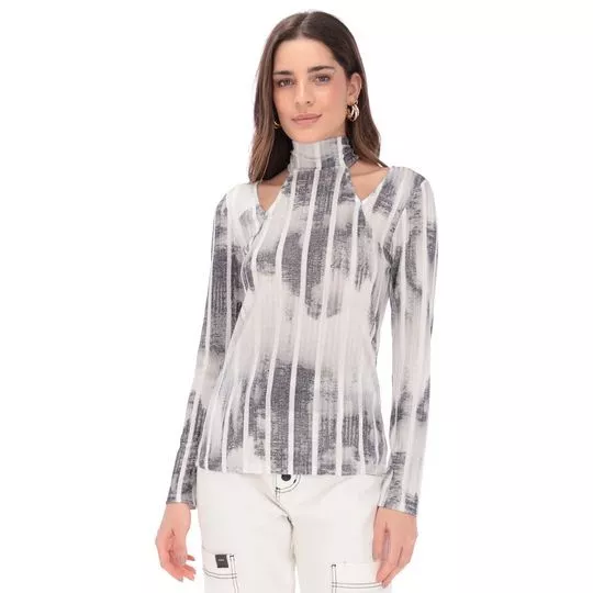 Blusa Listrada- Off White & Cinza- Morena Rosa