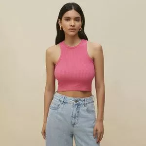 Cropped Canelado<BR>- Pink<BR>- Morena Rosa