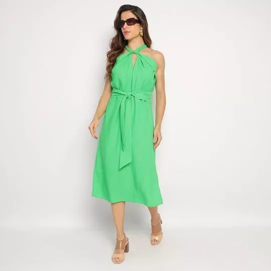 Vestido Midi Com Recortes- Verde- Maria Valentina