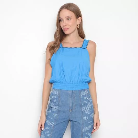 Blusa Com Franzidos- Azul- Zinco