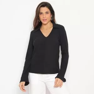 Blusa Canelada<BR>- Preta<BR>- Zinco