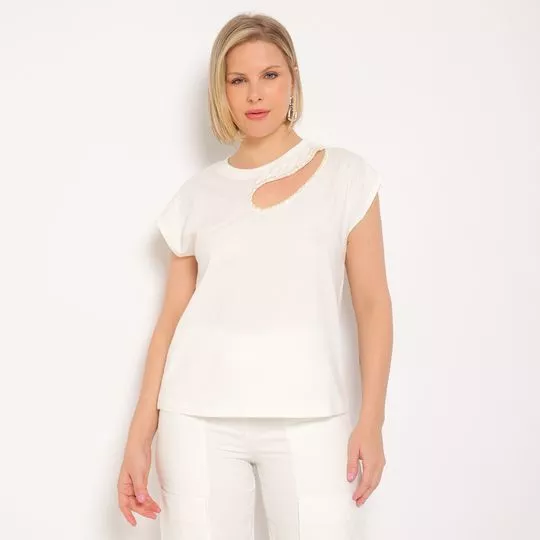 Blusa Com Recorte Vazado- Branca- Zinco