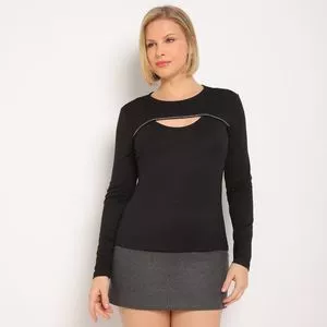 Blusa Com Recorte Vazado<BR>- Preta<BR>- Zinco