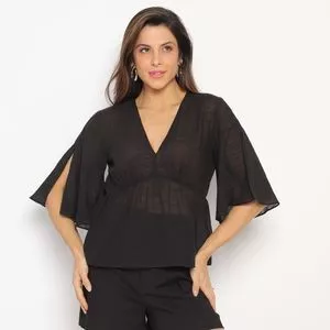 Blusa Com Transparência<BR>- Preta<BR>- Zinco