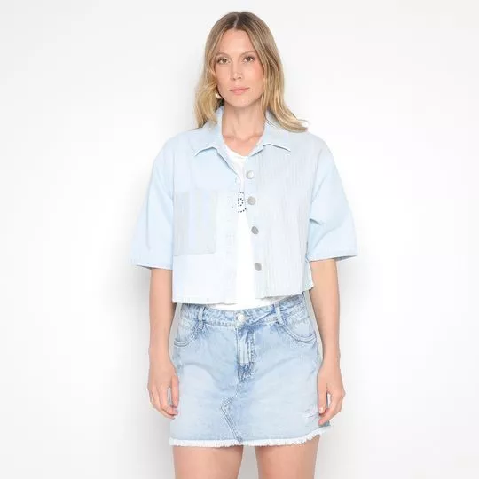 Camisa Jeans Cropped- Azul Claro- Zinco