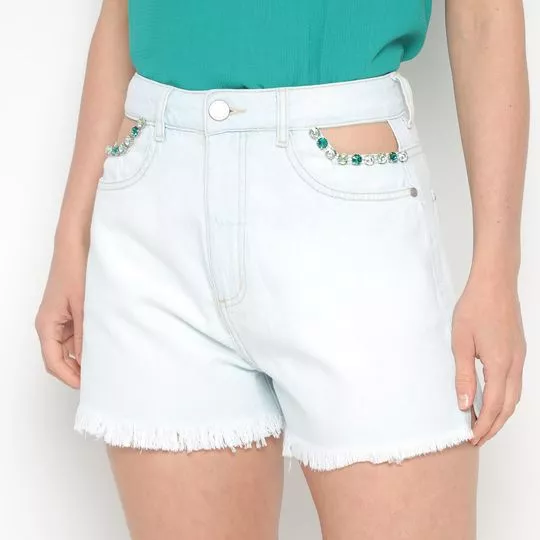 Short Jeans Com Recortes- Azul Claro- Zinco