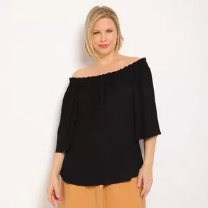 Blusa Ombro A Ombro Com Franzidos<BR>- Preta<BR>- Iódice