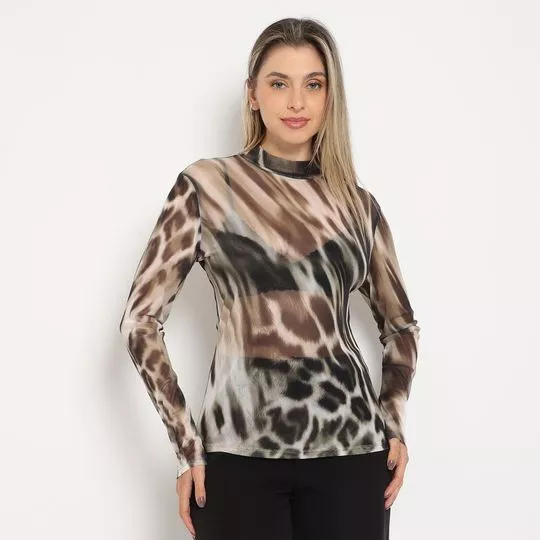 Blusa Com Transparência- Off White & Verde Militar- Iódice