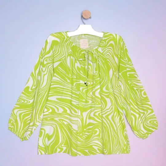 Blusa Abstrata- Verde Limão & Off White- Dimy