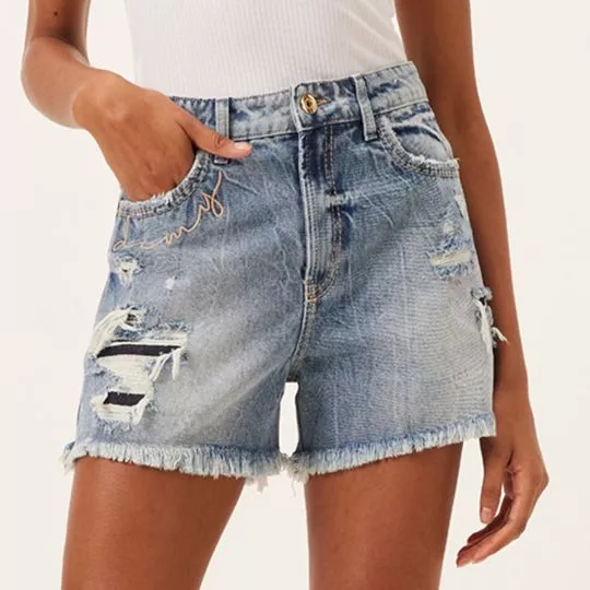 Short Jeans Com Destroyed- Azul Claro