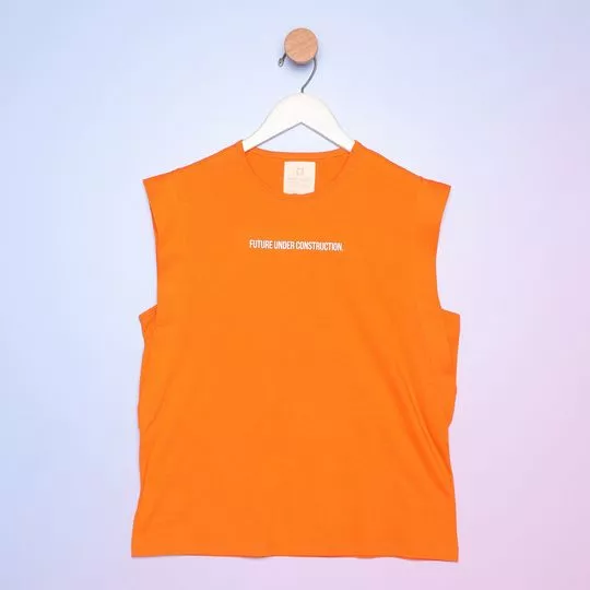 Blusa Com Inscrição- Laranja & Branca- Dimy