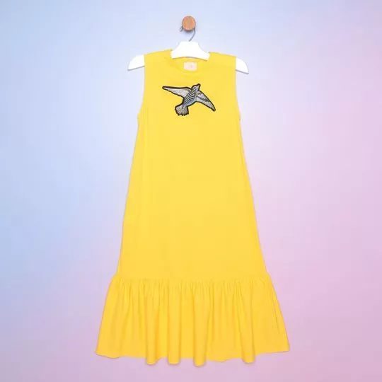 Vestido Com Bordado- Amarelo & Preto- Dimy