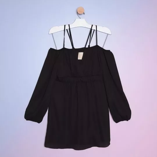 Vestido Com Franzidos- Preto- Dimy