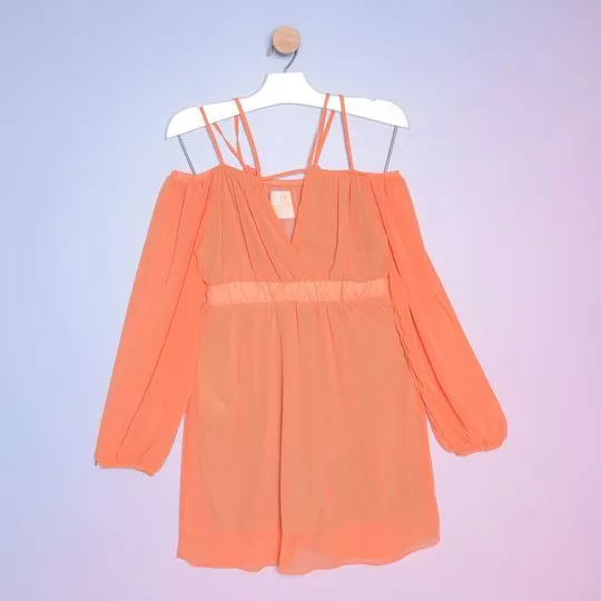 Vestido Com Franzidos- Laranja- Dimy