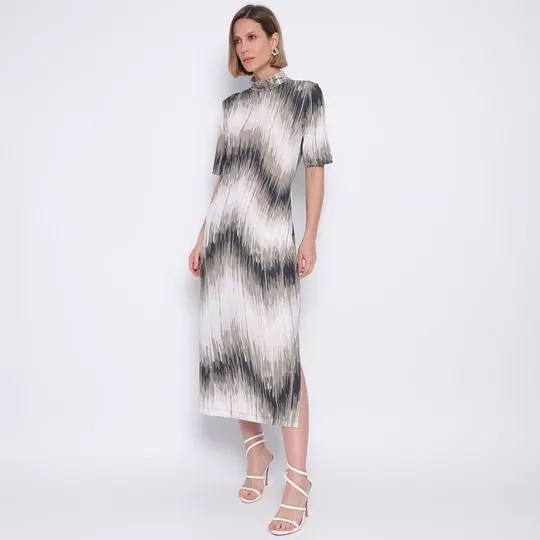 Vestido Midi Abstrato- Off White- Morena Rosa