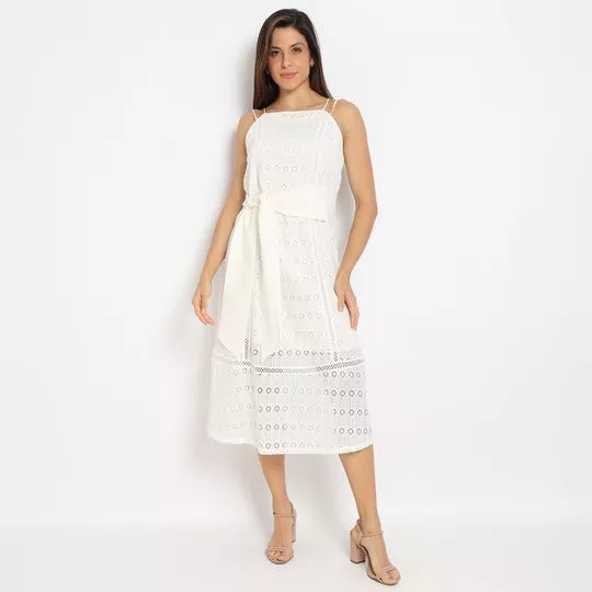 Vestido Midi Em Renda- Off White- Morena Rosa