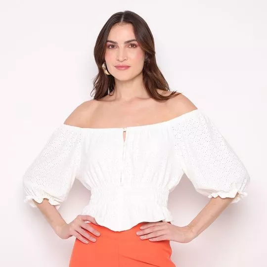 Blusa Ciganinha Com Franzidos- Off White- Zinco