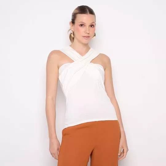 Blusa Com Transpasse- Off White- Zinco