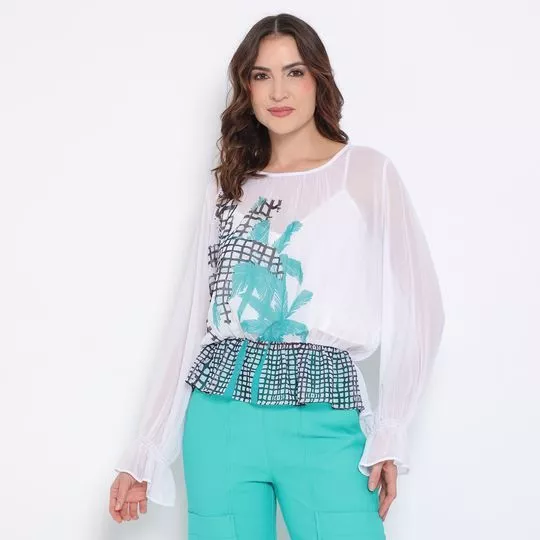 Blusa Com Franzidos- Off White- Iódice