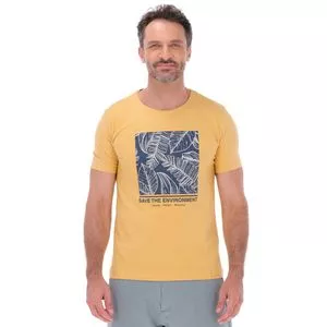 Camiseta Folhagens<br /> - Amarela & Azul Marinho