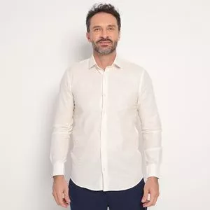 Camisa Slim Fit Com Recortes<BR>- Off White