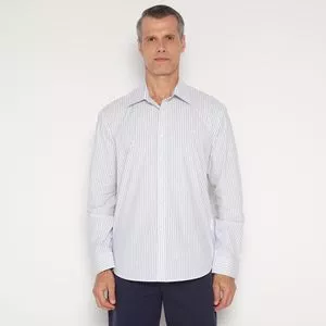 Camisa Slim Fit Listrada<BR>- Azul Claro<BR>- VR