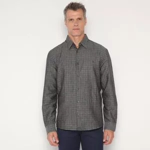 Camisa Comfort Fit Em Linho Xadrez<BR>- Preta & Branca<BR>- VR