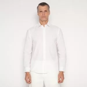 Camisa Slim Fit Listrada<BR>- Branca & Rosa<BR>- VR