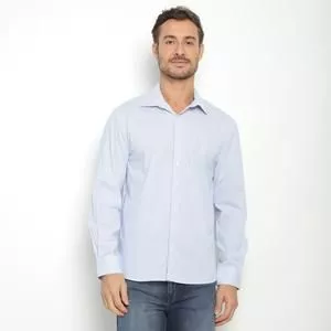 Camisa Comfort Fit Com Bordado<BR>- Branca & Azul Claro<BR>- VR