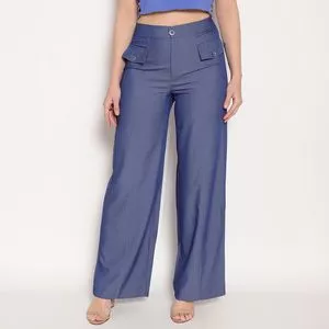 Calça Pantalona Lisa<BR>- Azul