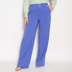 Calça Pantalona Com Recortes<BR>- Azul