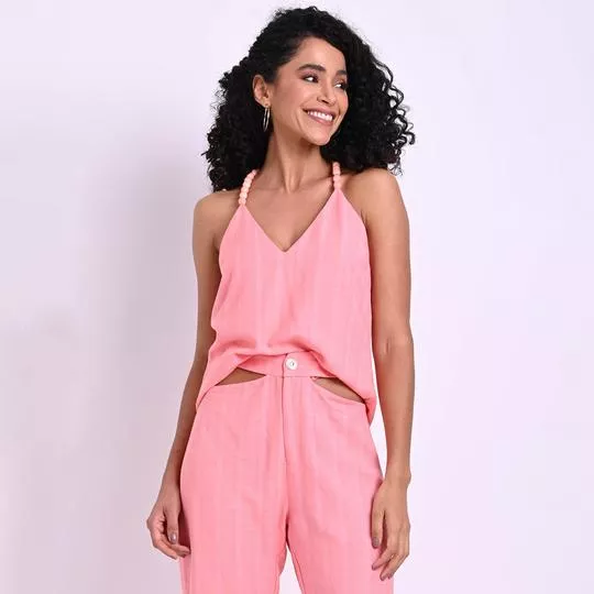 Blusa Com Recortes- Rosa