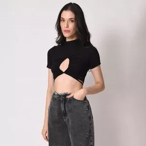 Cropped Com Recorte Vazado<BR>- Preto