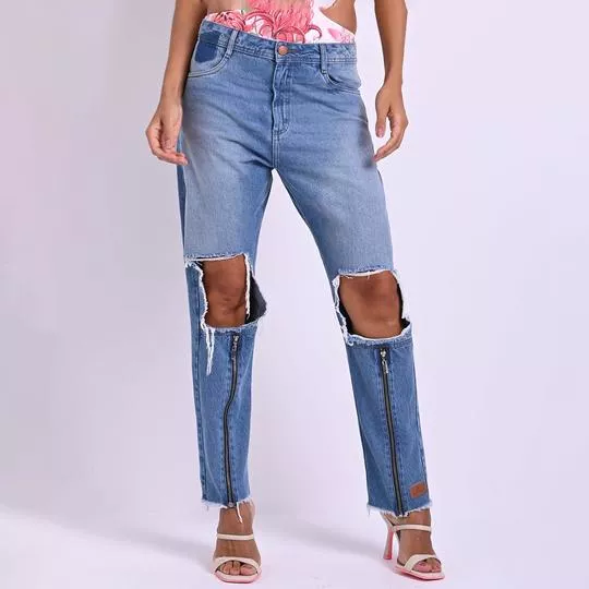 Calça Jeans Boyfriend Destroyed- Azul