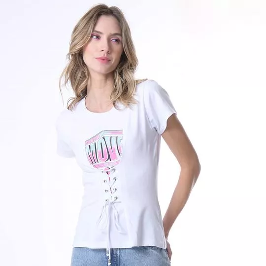 Camiseta Com Ajuste- Branca & Rosa