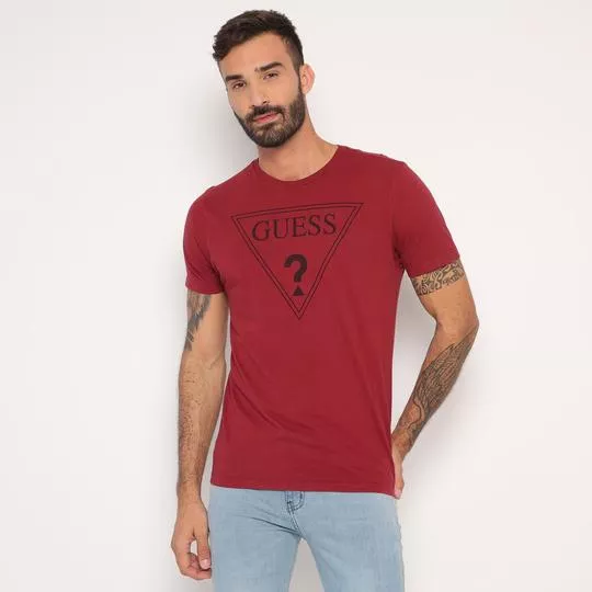 Camiseta Guess®- Bordô & Preta