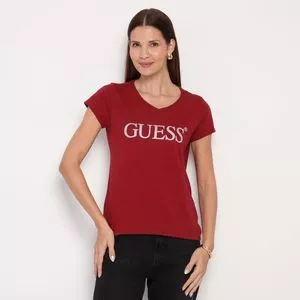 Blusa Guess® Com Recortes<BR>- Vermelho Escuro