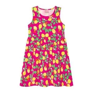 Vestido Frutinhas<BR>- Pink & Amarelo<BR>- Duduka