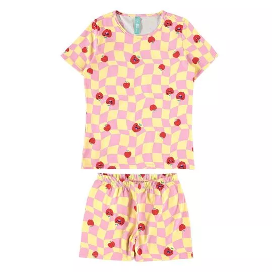 Pijama Quadriculado- Amarelo & Rosa- Malwee Infantil