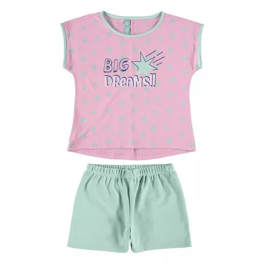 Pijama Estrelas- Rosa Claro & Verde Água- Malwee Infantil