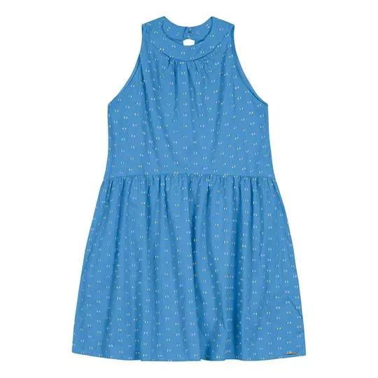 Vestido Com Recortes- Azul- Carinhoso