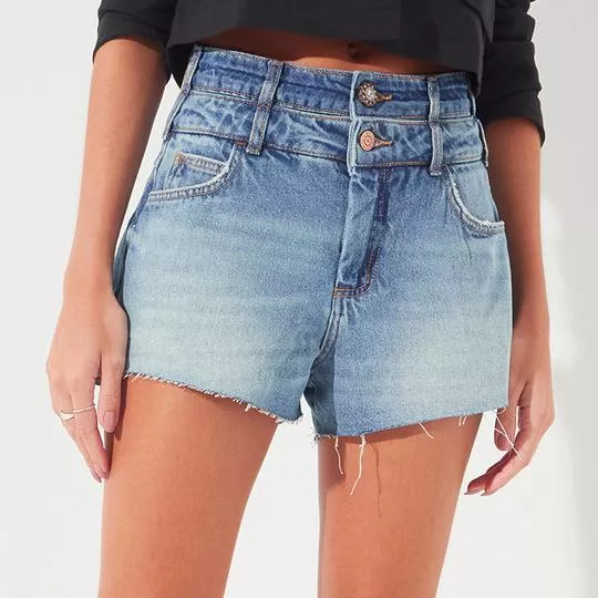 Short Jeans Com Puídos- Azul Claro