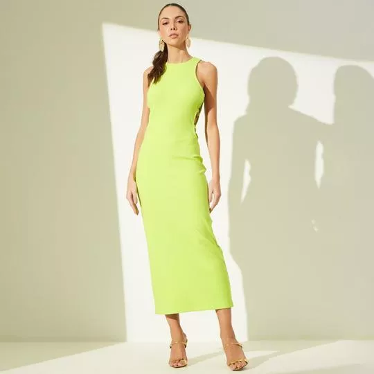 Vestido Midi Canelado- Verde Limão