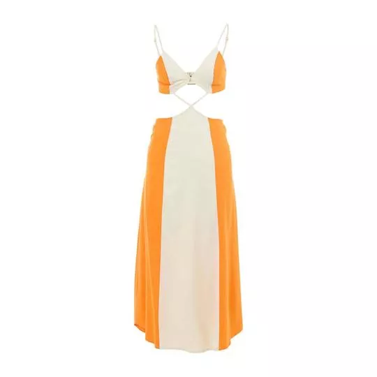 Vestido Com Recortes- Off White & Laranja