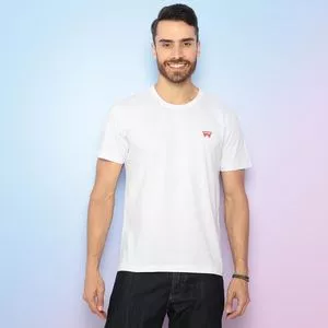Camiseta Com Tag<BR>- Branca & Vermelha