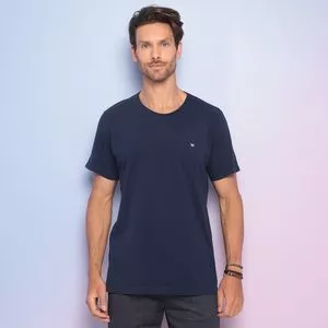 Camiseta Com Bordado<BR>- Azul Marinho