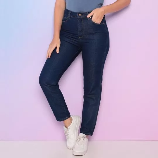 Calça Jeans Mom Com Bolsos- Azul Marinho